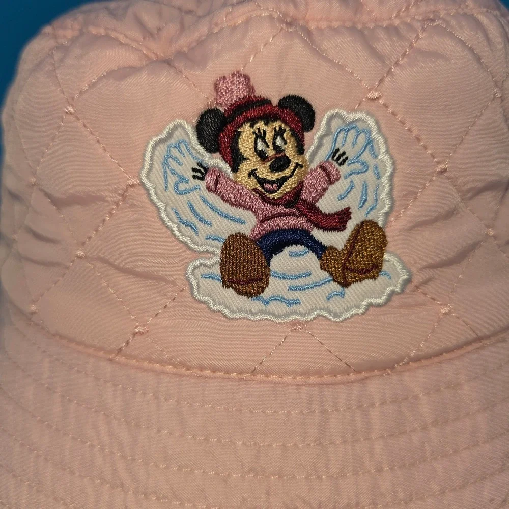 Disney Parks Minnie Mouse Pink Quilted Bucket Hat‎ Youth Snow Angel Embroidered